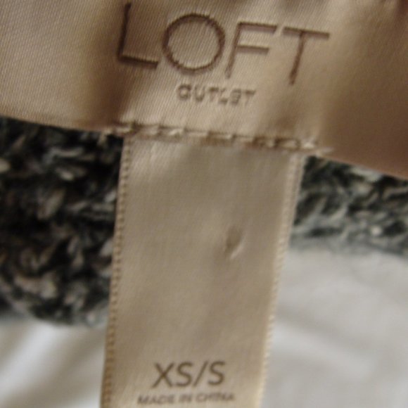 ANN TAYLOR LOFT Gray Marled Faux LEATHER Trim SWEATER JACKET Cardigan Sz XS/S - Picture 7 of 7